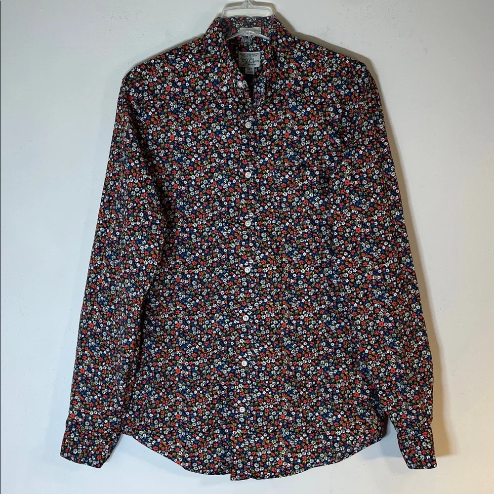 NEW! J. Crew Organic Cotton Multicolor Floral Men's Shirt. Medium Tall.